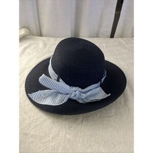 Nicole Marciano 100% Blue Straw Floppy hat With‎ Light Blue/White Ribbon